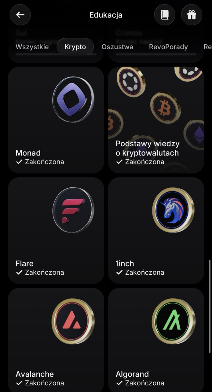Revolut edukacja krypto quiz Monad w aplikacji Revolut