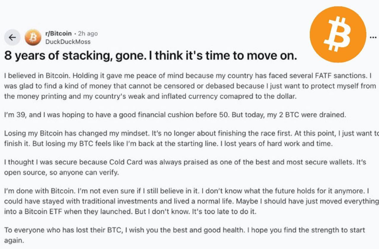 Hack Coldcard 2026 – użytkownik stracił 2 BTC po 8 latach stackingu